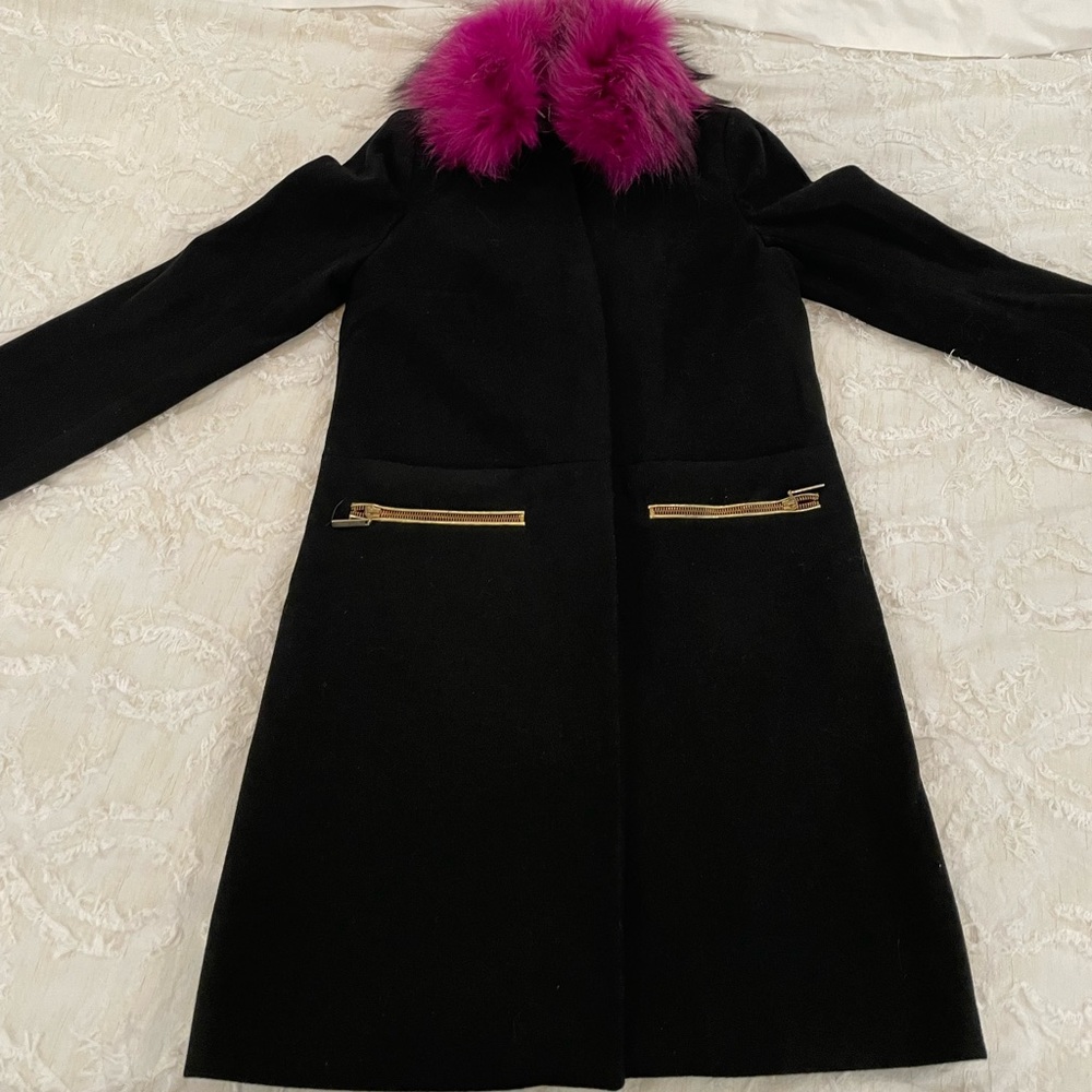 black coat with pink fur